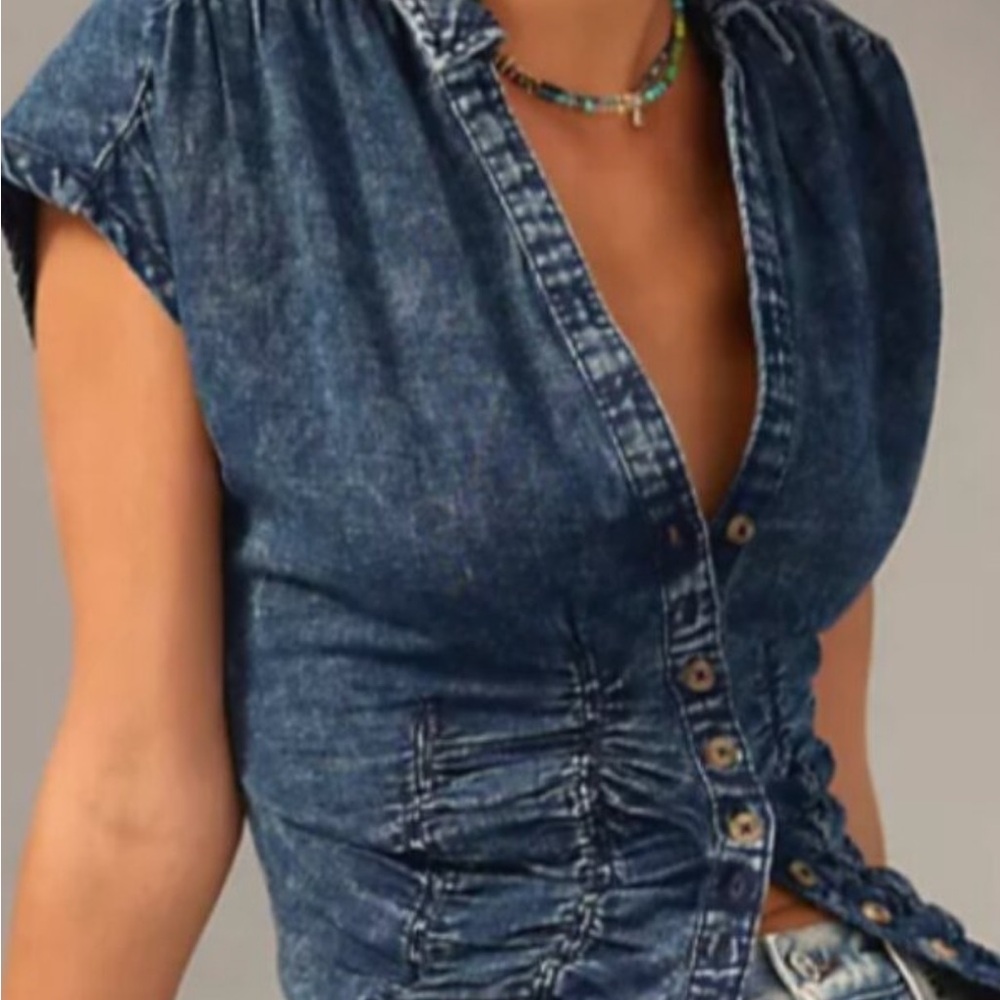 Pilcro Blue Button Down Shirt - Picture 3 of 13